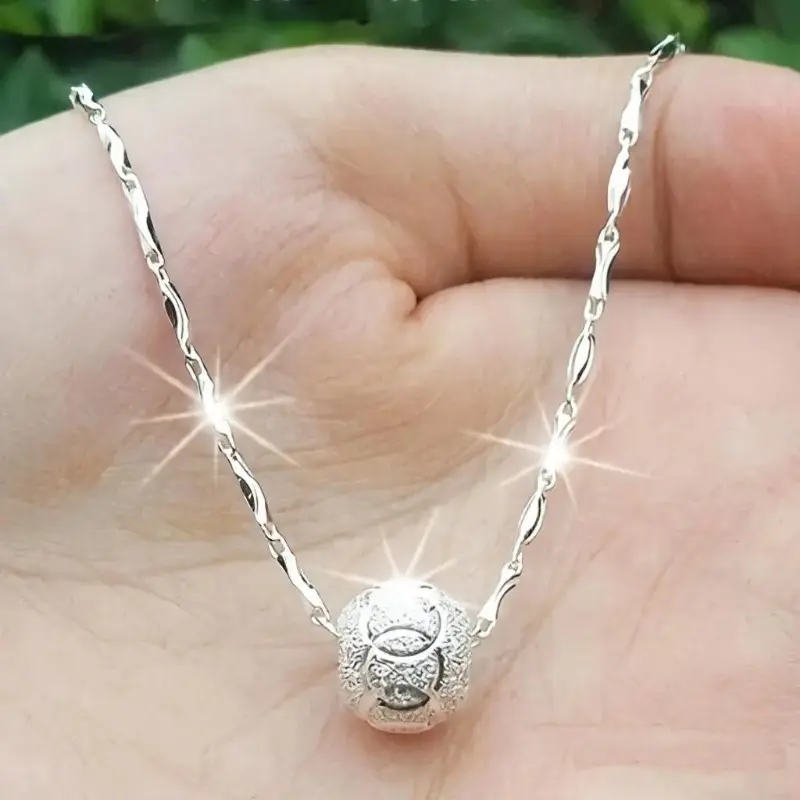 Unisex Vintage Rotating Bead Pendant Necklace with 925 Sterling Silver Chain - Classic Retro Unique Rotation Everyday Jewelry for Daily Casual Wear