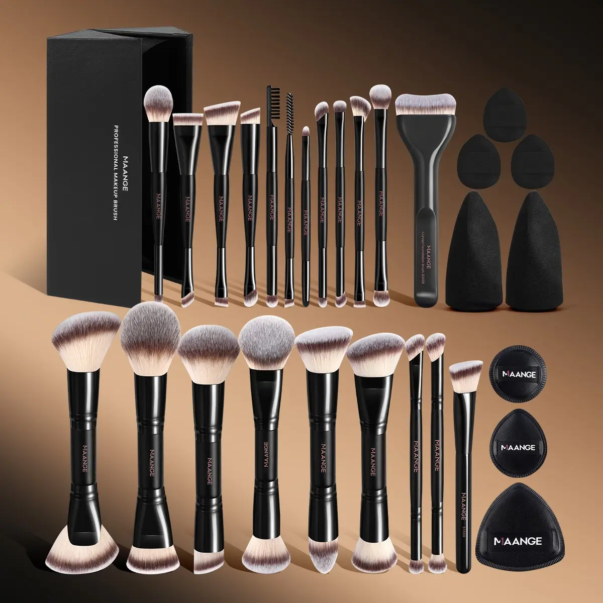 Maange Professional Makeup Brush Set, Beauty Brush Set, 21 Brushes + 6 Sponges + Storage Box, Travel Makeup Kit, Gift for Women and Girls