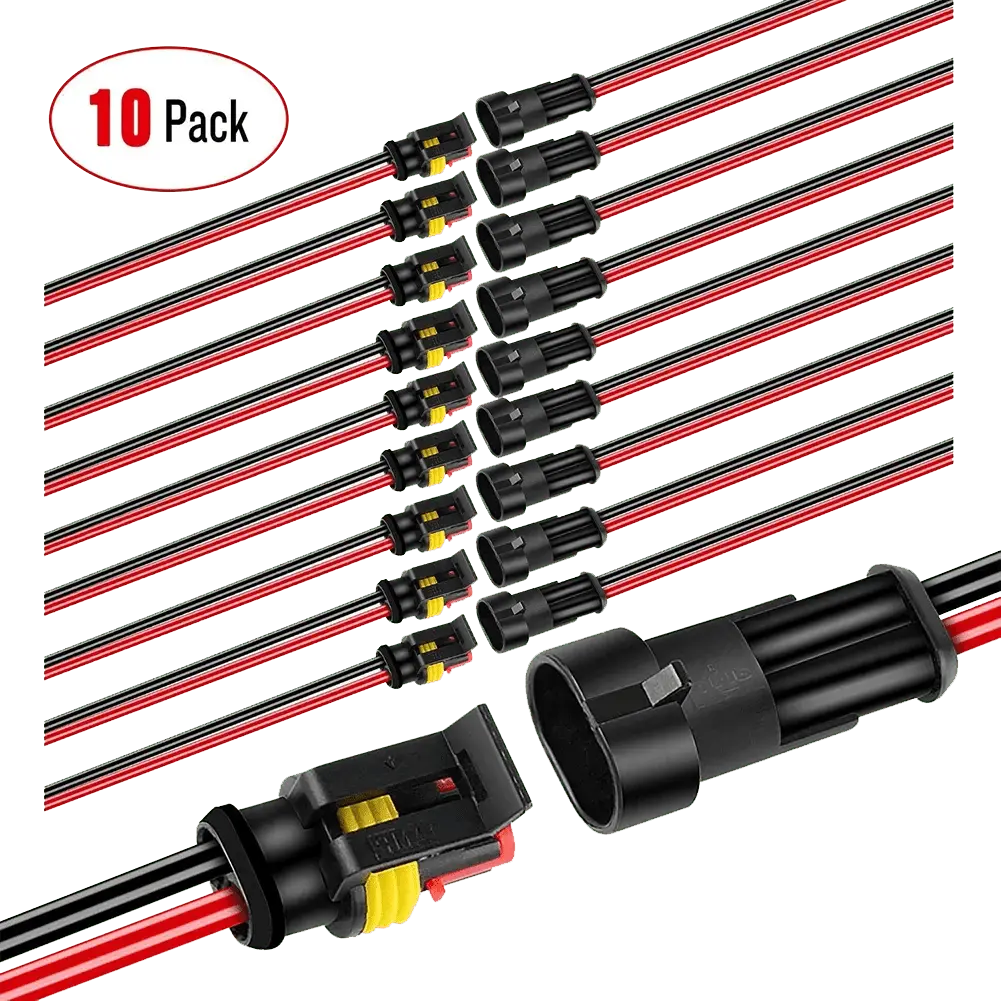 Nilight 10-Pack 16AWG 2-Pin Waterproof Connector Plugs, 1.5mm Series Durable Reliable Battery Terminal Connectors for Car, Boat (Automotive Replacement Battery Accessories), Connector Plug, Durable Reliable Connectors