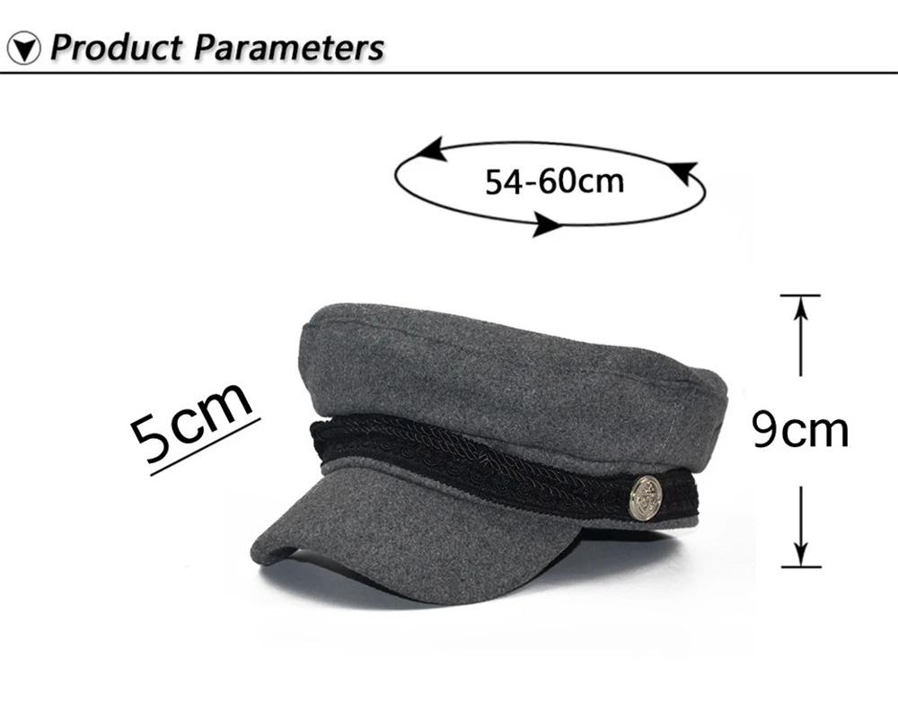 Fashion Women Men  Spring Autumn Sailor Black Ladies Beret Top Captain Cap Travel  Octagonal Hat