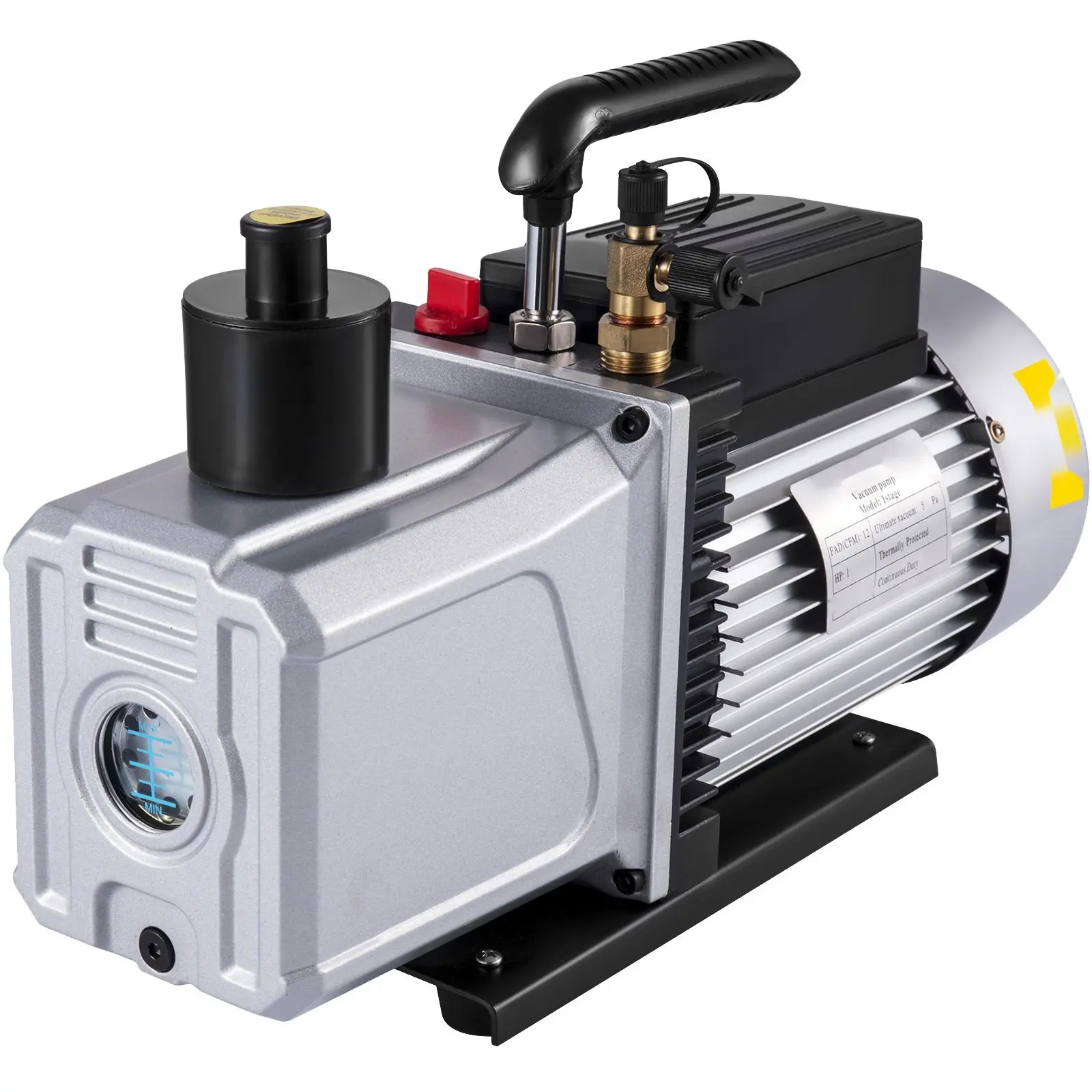 Vacuum Pump 12 CFM, 1 HP, Single Stage, 110V, 5 Pa, For HVAC Refrigeration And Air Conditioning, Rotary Vane Vacuum Pump Tool For Automobile Evacuation And System Servicing, One-Stage Design, Durable Industrial Grade