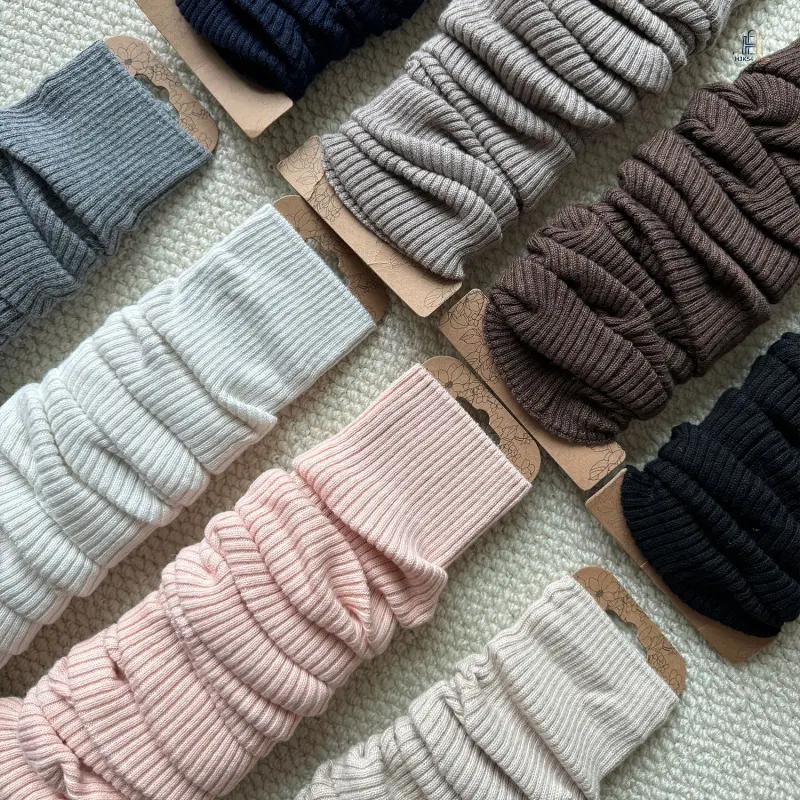 Lady Women's Basic Knit Fabric White Leg Warmers - Thick Vertical Stripe Boot Cuffs, Stackable Soft Calf Sleeves for Daily Wear, Yoga Outfits, Simple
