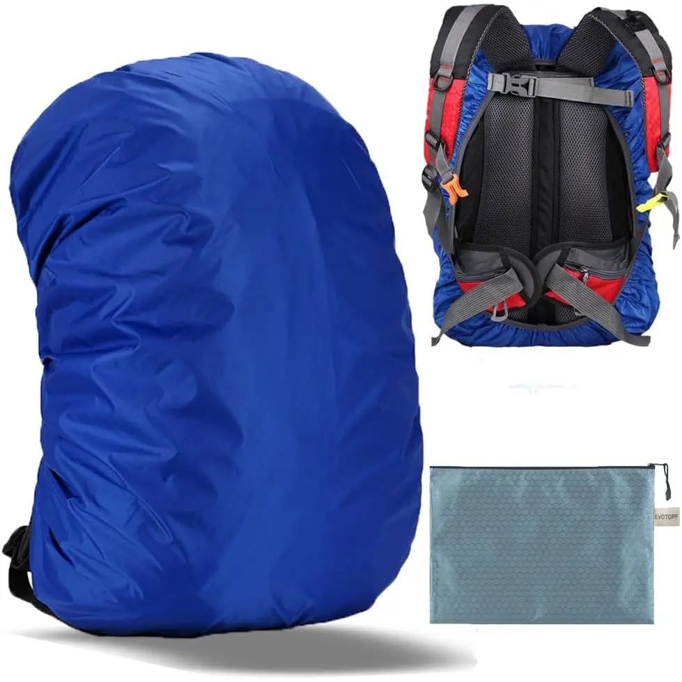 Polyester Waterproof Backpack Rain Cover - Lightweight, Compact, Heavy-Duty, 15-80L, Anti-Slip Buckle Strap, Elastic Rim, Carrying Pouch, Secure Fit for Camping, Traveling, Outdoor Enthusiasts