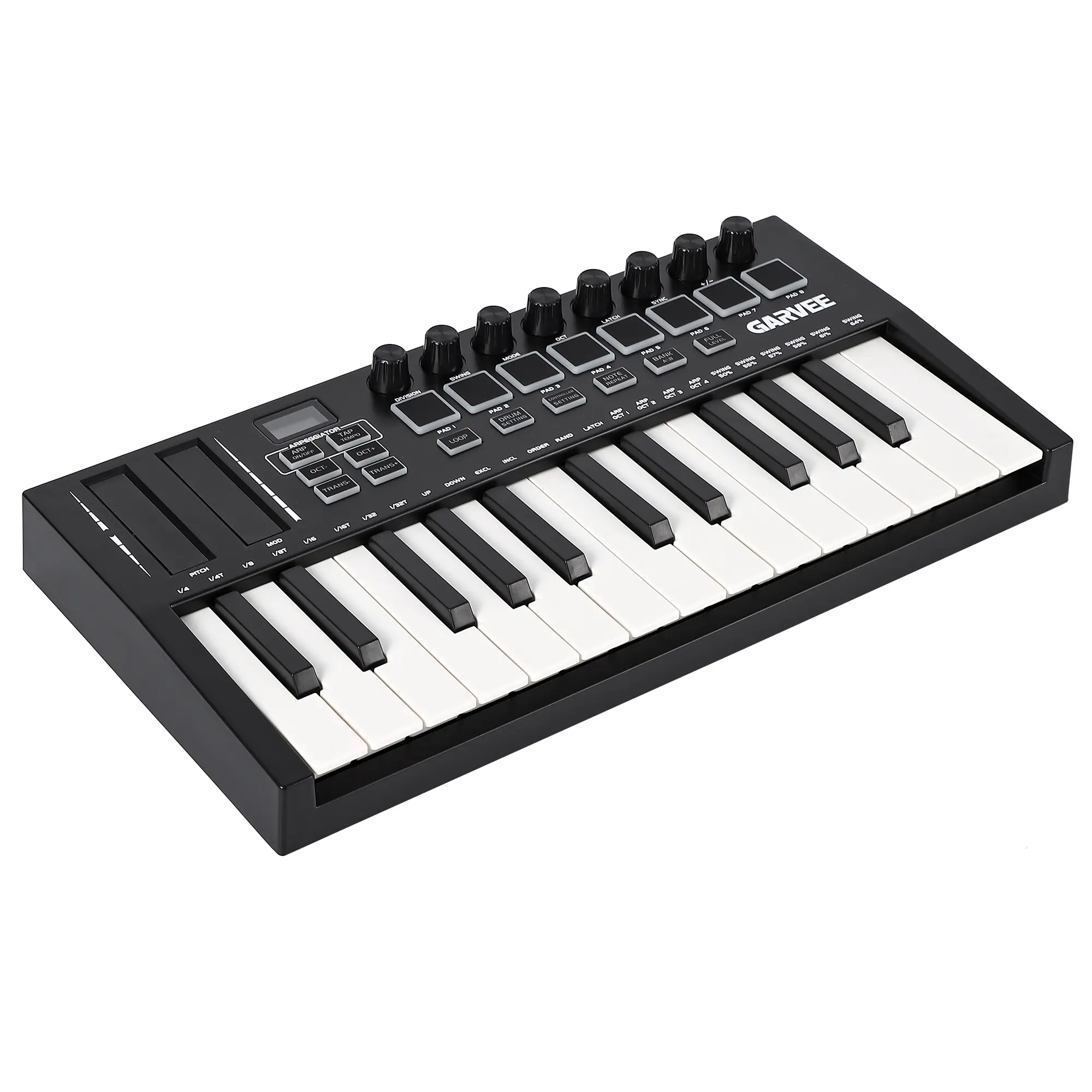 25-Key USB MIDI Keyboard Controller – Compact Portable MIDI Keyboard for Music Production and DAW Integration, 8 Speed-Sensitive Drum Pads, 8 Assignable Knobs, OLED Display – Ideal for Studio & Live Performance