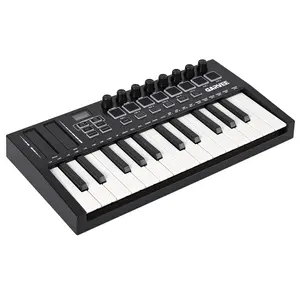 25-Key USB MIDI Keyboard Controller – Compact Portable MIDI Keyboard for Music Production and DAW Integration, 8 Speed-Sensitive Drum Pads, 8 Assignable Knobs, OLED Display – Ideal for Studio & Live Performance