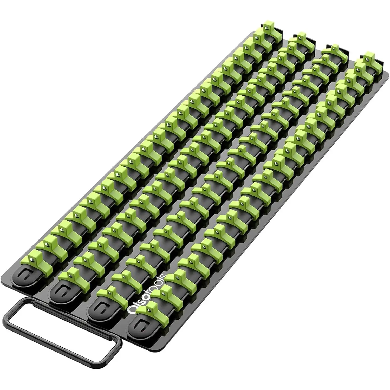 Portable Socket Organizer Tray - Black Rails with Green Clips - Holds 80 Sockets - Professional Quality Socket Holder - Part 1024