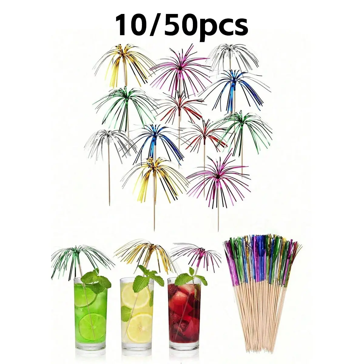 Colorful Cocktail Fireworks Stirrers, Hawaiian Cupcake Decorations, Party Cake Decor, Festival Celebration, Birthday, Wedding, Beach Theme