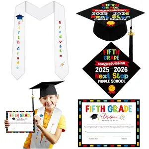 3 Pcs 5th Grade Graduation Set Class of 2026 Graduation Cap and Stole Sash with Diploma Certificates Set Teachers Parents Gifts for Students.
