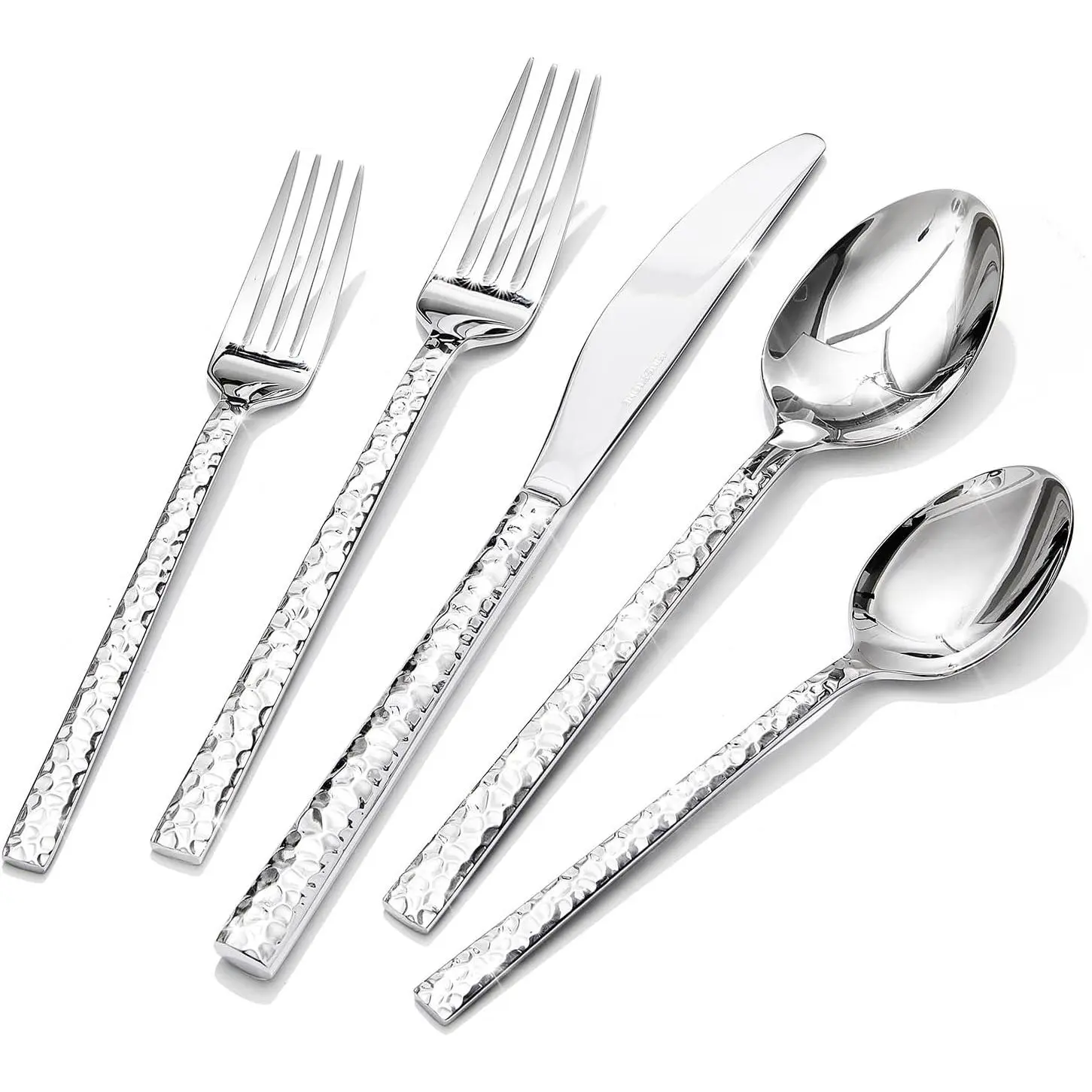 20 Piece Hammered Silverware Set, 18/10 Stainless Steel Flatware Set for 4, Cutlery Set for Home, Party, Wedding, Mirror Polished Dishwasher Safe