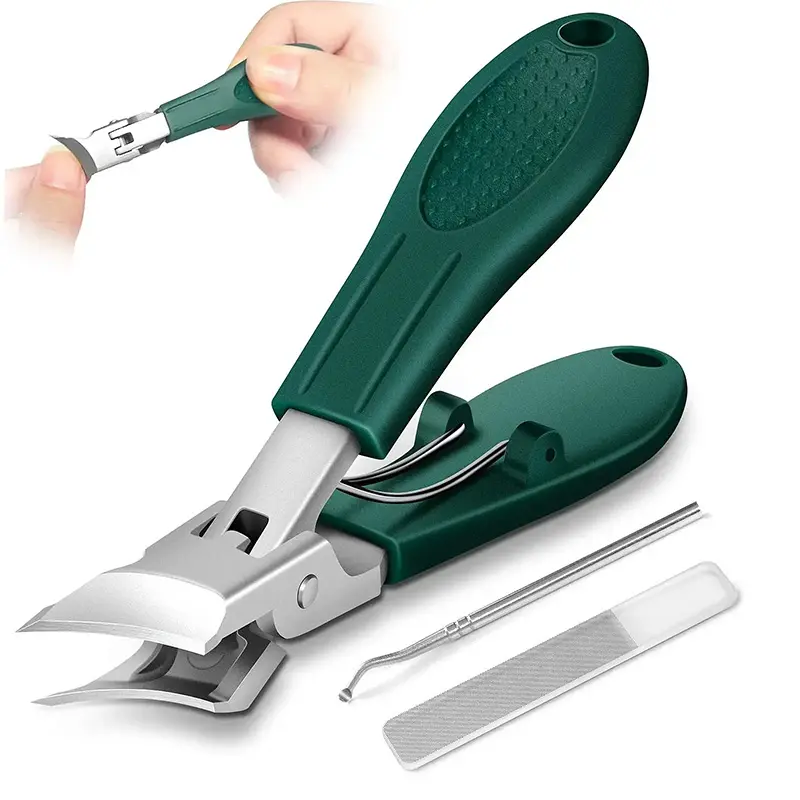 3-Piece Eagle Beak Angled Head Nail Clippers Set, Premium Upgraded Stainless Steel, Extra Wide Jaw Opening, Anti-Splash Structure, Labor-Saving Long Handle Cutters, Ideal for Thick Hard & Ingrown Toenails, Manicure Nail Care Tool for Men