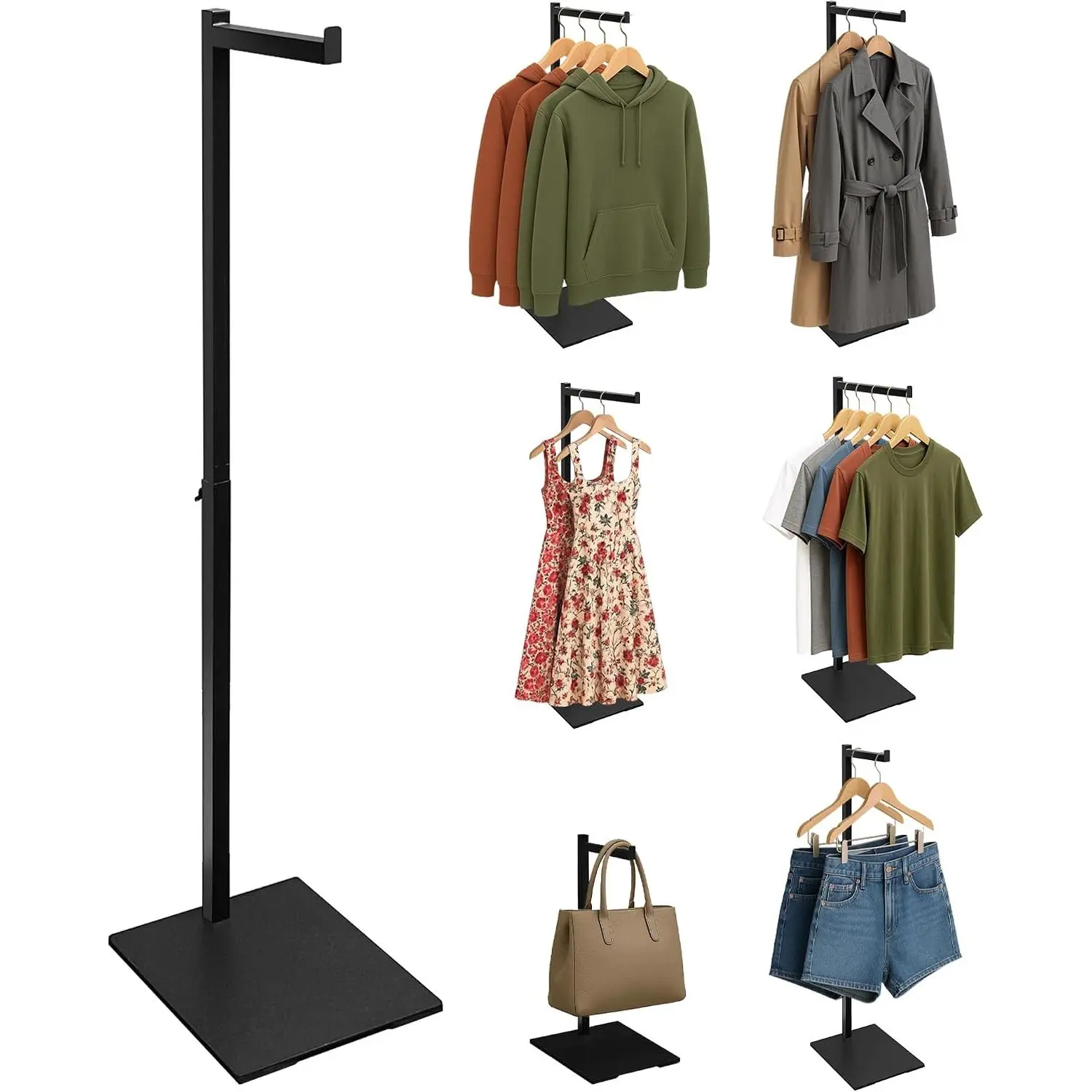 Standing Clothes Rack, 21" - 36" Height Adjustable Clothes Hanger Rack Stand, Metal Clothes Rack, Clothing Display Rack, Garment Display Stand for Thrift Shops and Retail Store