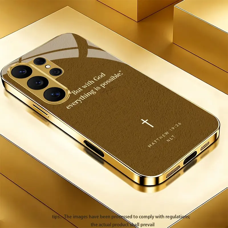 Classic Bible verse retro brown pattern phone case suitable for Samsung Galaxy A50/Galaxy A51/Galaxy A52/Galaxy A53 5G/Galaxy A54 5G/Galaxy A55 5G/Galaxy A56/Galaxy A71/Galaxy A72/Galaxy A73 5G Light luxury gold glass texture phone case