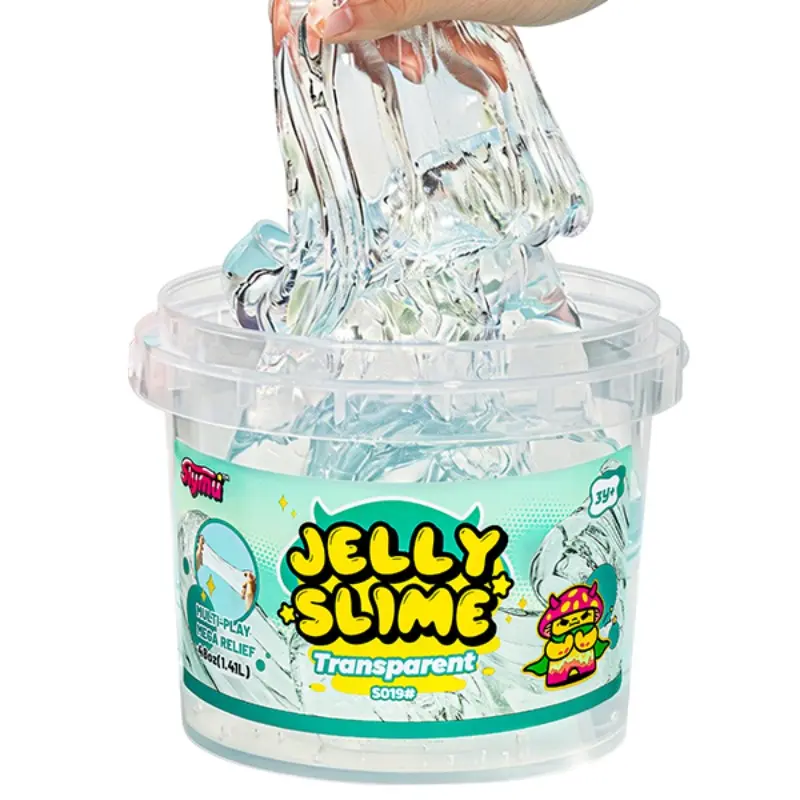 Slymu Jelly Slime Transparent - Clear, Unscented, Squish, Squishy, Sensory Fidget Toys, 3.1 lbs, Stress Relief, ASMR, Crisp Texture, Bucket, Party Favors for Kids, Birthday Gifts for Girls and Boys, Goodie Bag Stuffers
