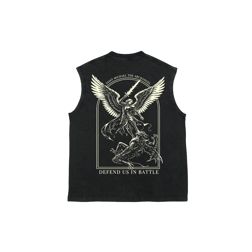 Defend Us In Battle Christian Unisex Washed Vintage Bible Verse Print Oversized Tank TopI Y2K Religious Faith High Street American Retro Streetwear Top