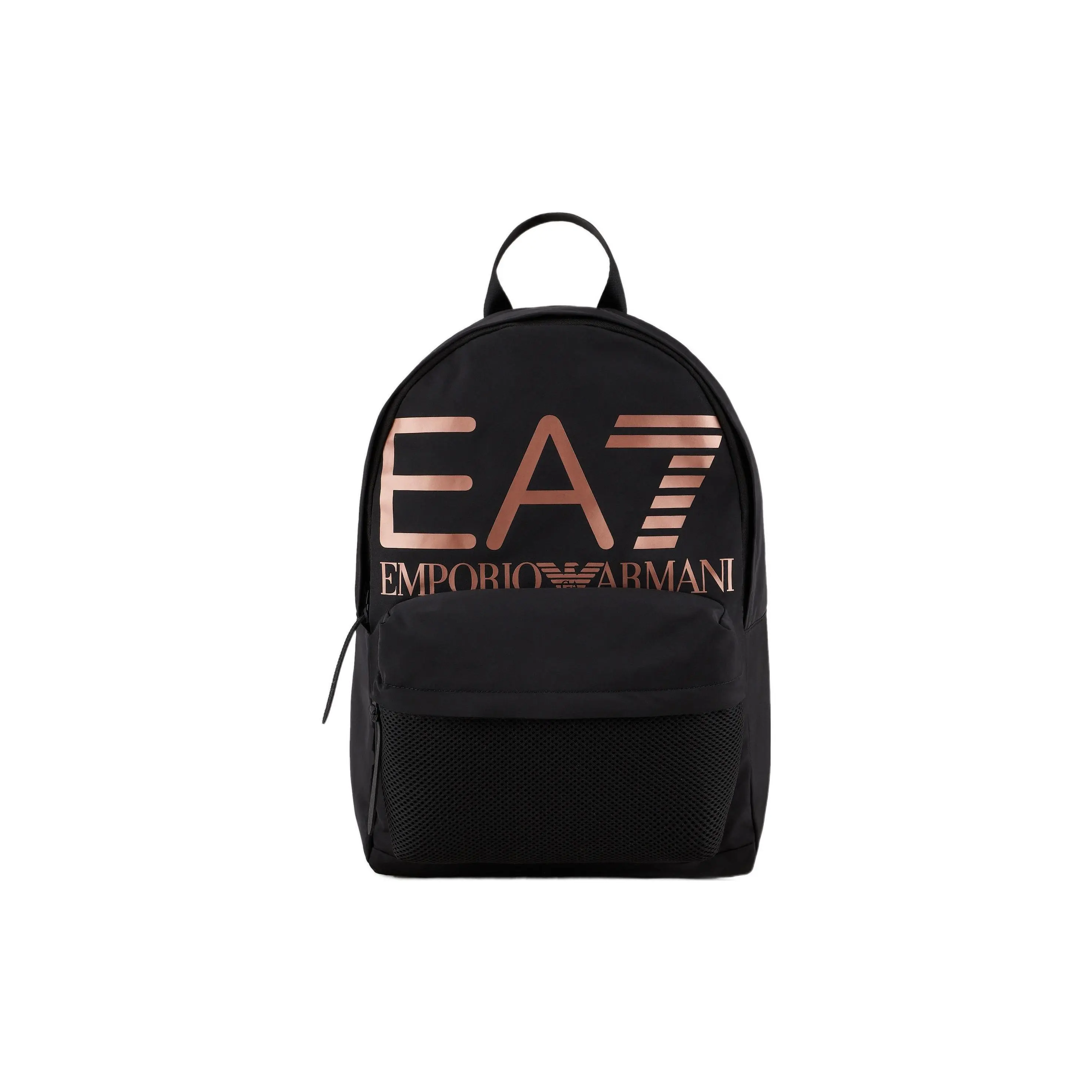 Emporio Armani Solid Color Large Logo Zippered Backpack – Unisex Polyester Travel Bag in Black