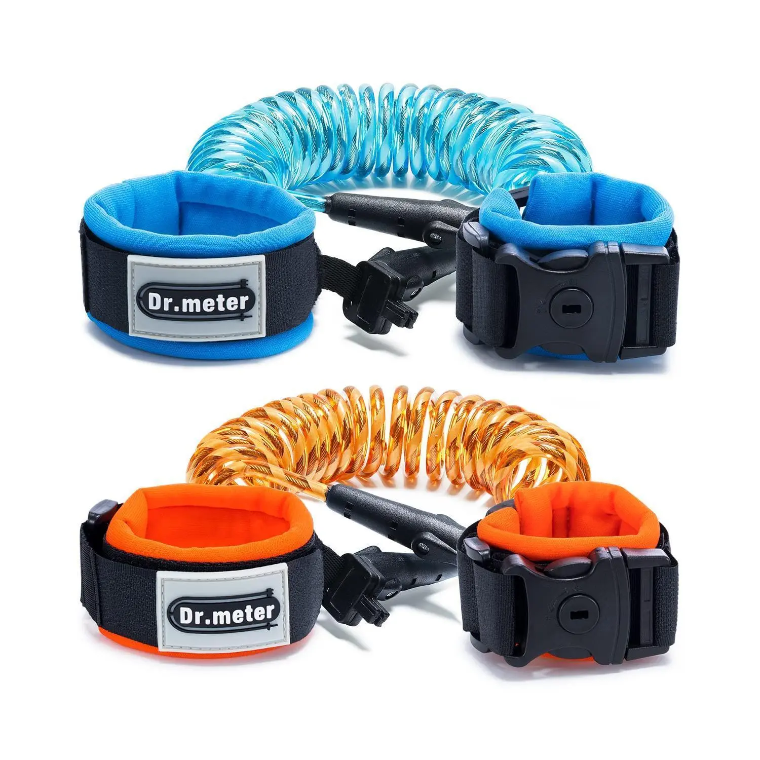 Toddler Anti-Lost Wrist Link Leash 2-Pack, Adjustable PU-Coated Safety Harness with Key Lock, Reflective 8.2ft Blue & 4.92ft Orange Leashes, Outdoor Kids Stuff for Supermarket, Travel
