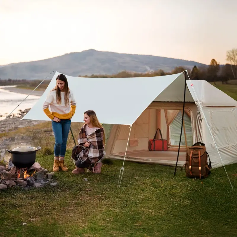 Inflatable Camping Tent, Easy Setup Windproof Blow Up Tent with Air Pump, 4 Seasons Oxford Fabric Glamping Tent with Mesh Windows for Outdoor Use