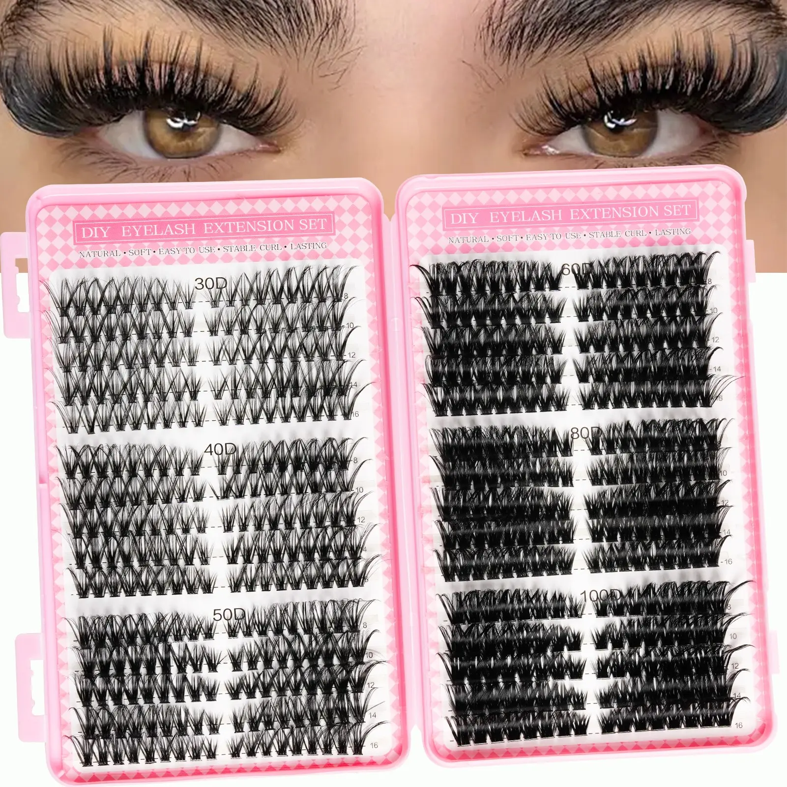 530pcs tufted false eyelashes, Cosmetic eyelash extension, mixed warpage 30D+40D+50D+60D, soft, comfortable to wear, D curl, suitable for all eye types, DIY single eyelashes, and reusable household products