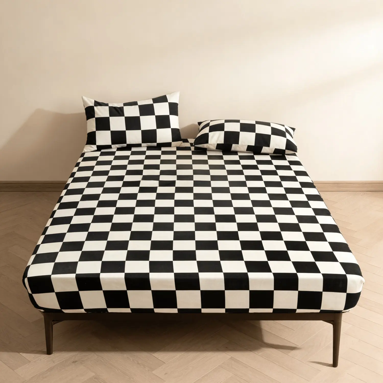 Classic Plaid Print Bed Skirt Set, Includes 1 Fitted Sheet and 2 Pillowcases No Any Fillings, Breathable Polyester Fiber, Suitable for Bedroom and Guest Room, Breathable Soft Bedding