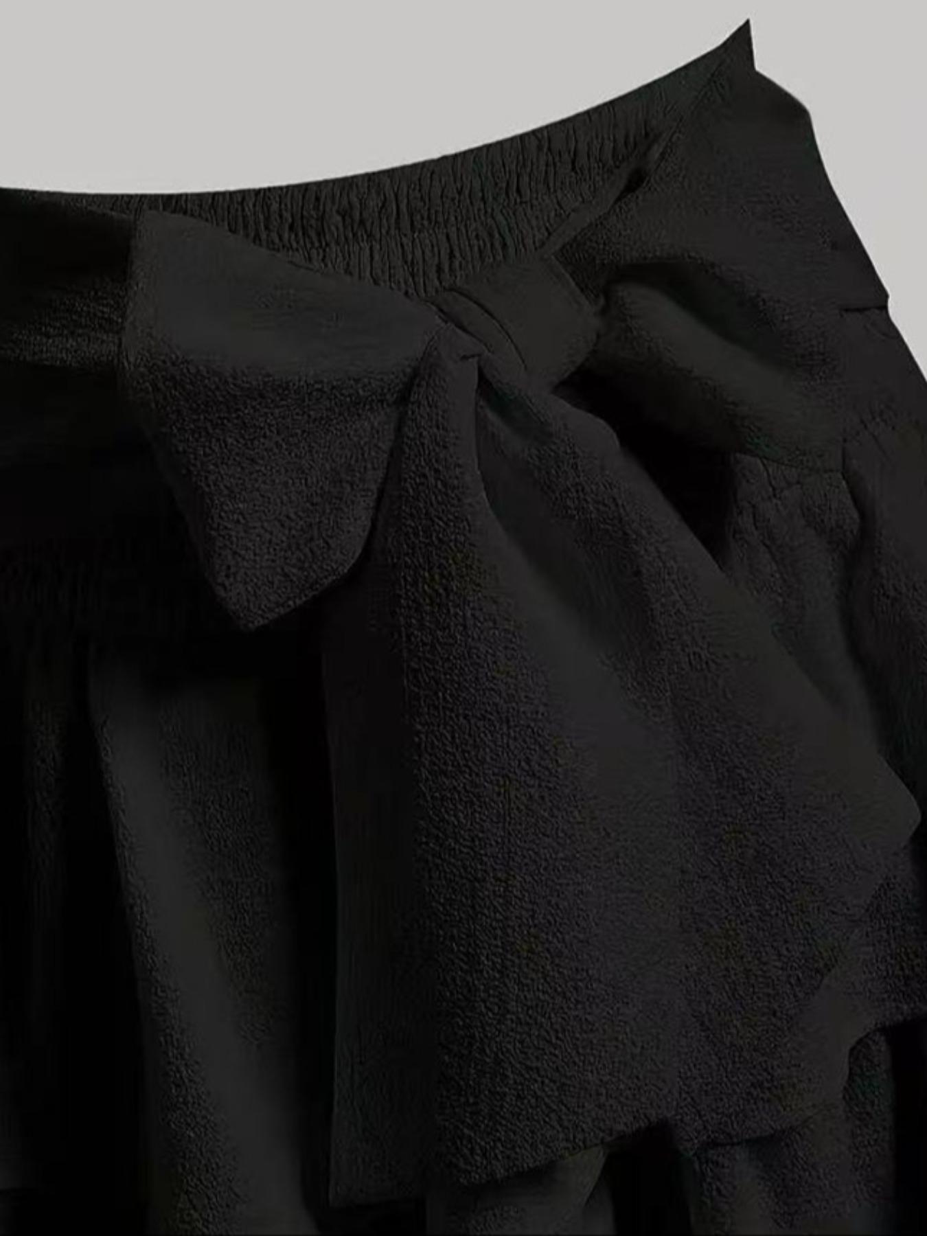 Women's Plain Bow Decor Tiered Layer Ruffle Hem Skirt, Casual Shirred Short Skirt for Daily Wear, Ladies Bottoms for All Seasons, Womenswear