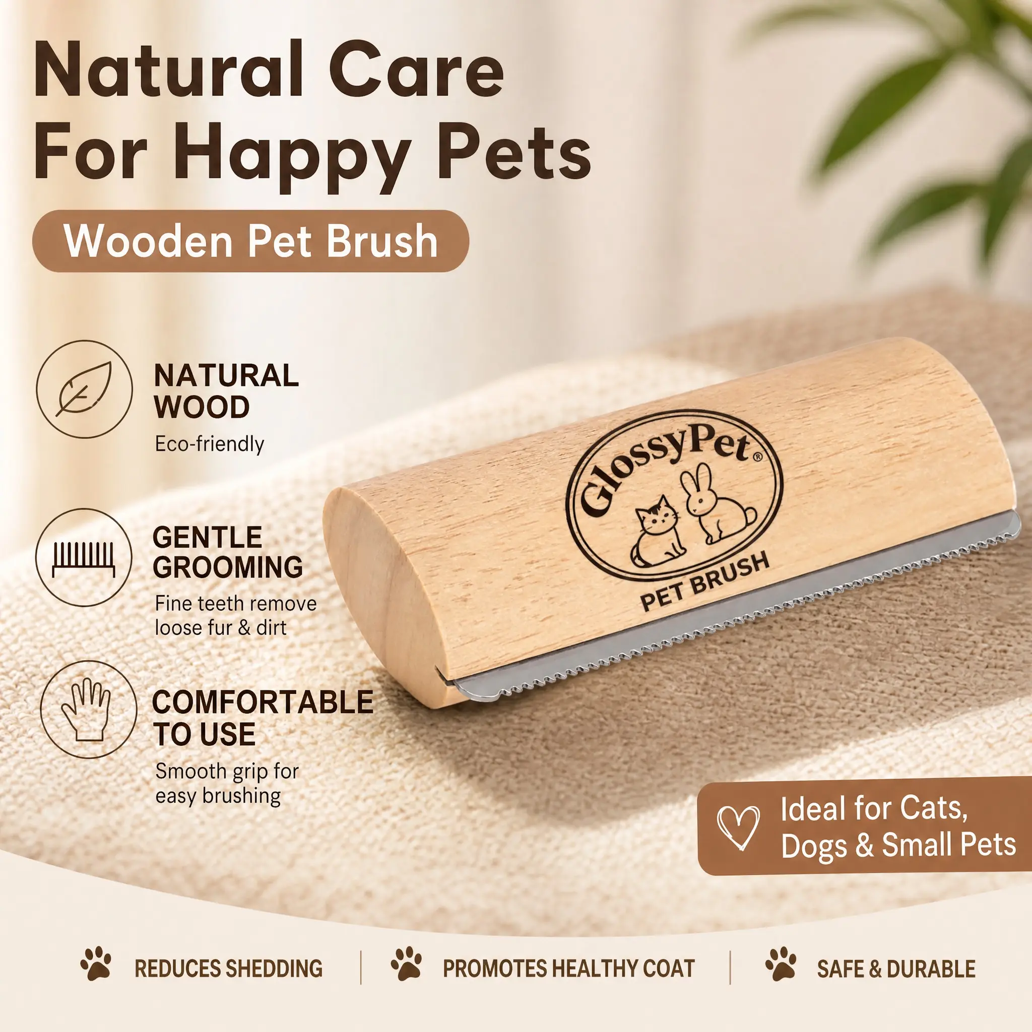 Pet wooden comb, used for grooming and hair removal, with wooden handle and stainless steel blades, specifically designed for pets, used to remove hair, Deshedding Tool