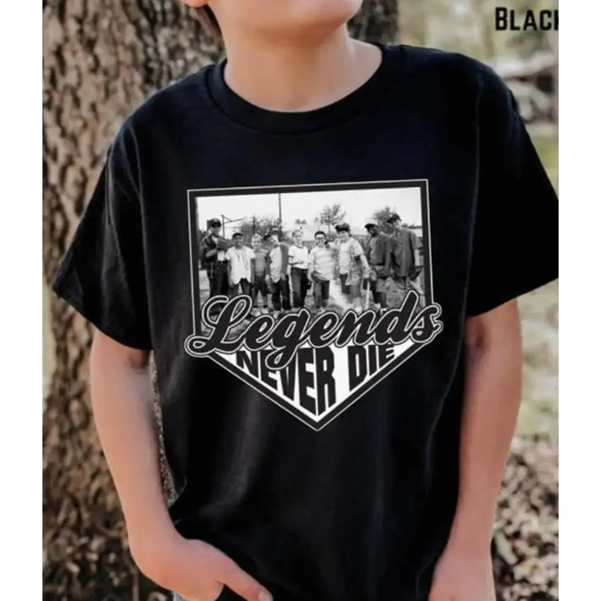 Sandlot Baseball "Legends Never Die" Graphic Print Sports Top - Unisex Fitted Crew Neck Short-Sleeve, All Seasons Deconstruction Merch, Christmas Valentines Day Gift, Youth & Adult Clothing