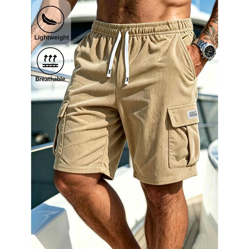 Men's Workwear Shorts, Casual Shorts, Corduroy Material, Elastic Waist, Suitable for Outdoor Commuting and Vacation Wear, Men's Sports Shorts