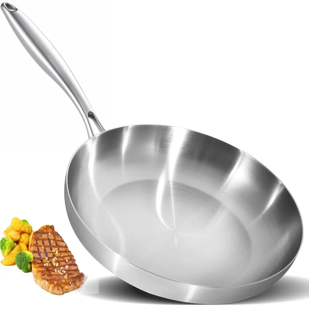 8/10/11 Inch Triple Stainless Steel Frying Pan, Triply Stainless Cookware, Oven Safe Up to 600°F, Non-Toxic, Compatible with All Stoves, Durable, Quick Even Heating, Cooking Pan, Stainless Steel Pans