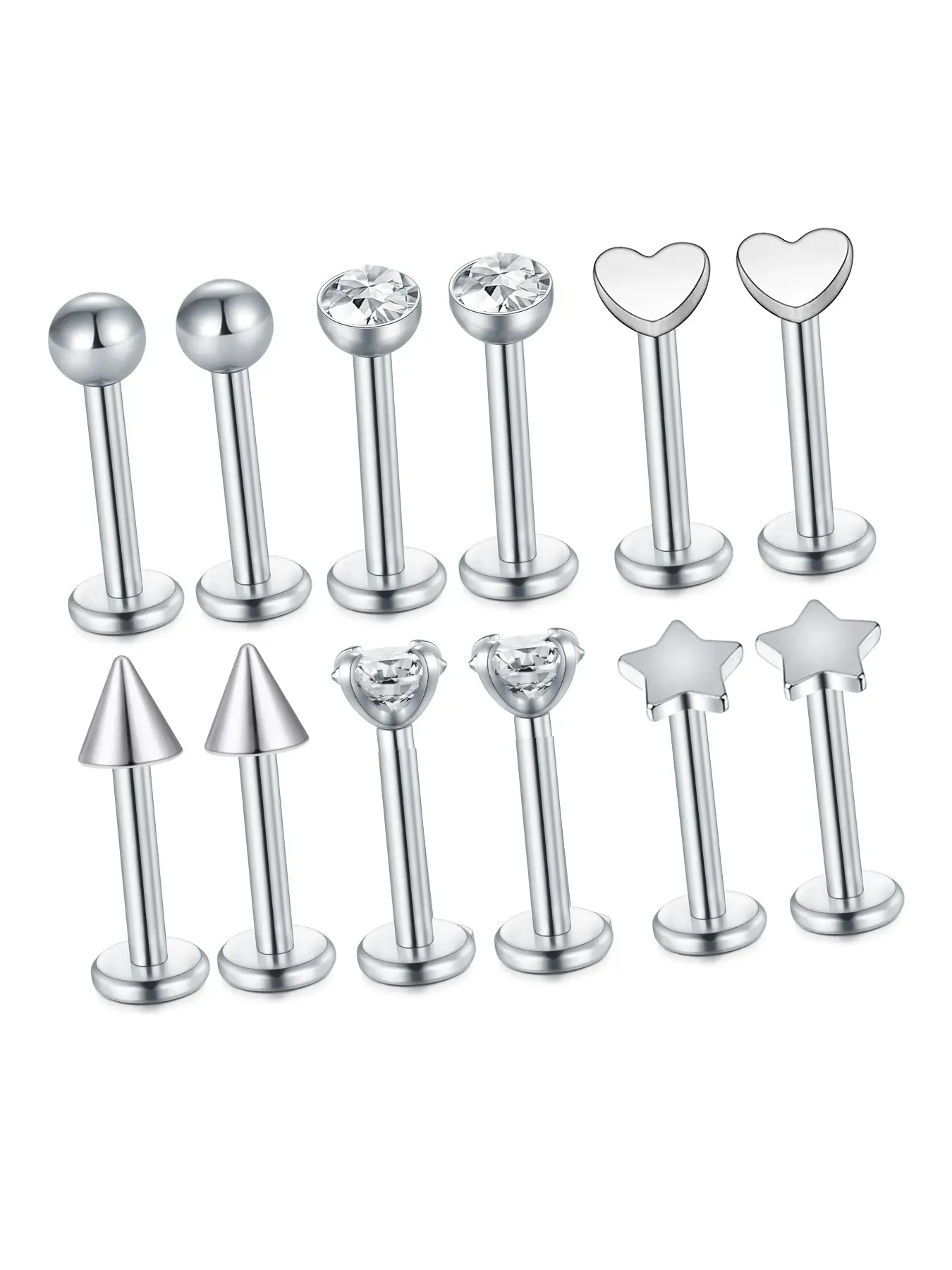 Stainless Steel Cz Lip Ring, 16g Internal Thread Flat Back Labret Studs, Tragus Stud, Piercing Post, Bar Jewelry, Chic Body Jewelry, 8mm, Exquisite Gift