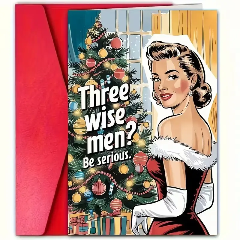 Vintage-Style Christmas Cards with Envelopes, Festive Christmas Tree Design, Perfect for Family, Made of Paper, Ideal for Holiday Gifts