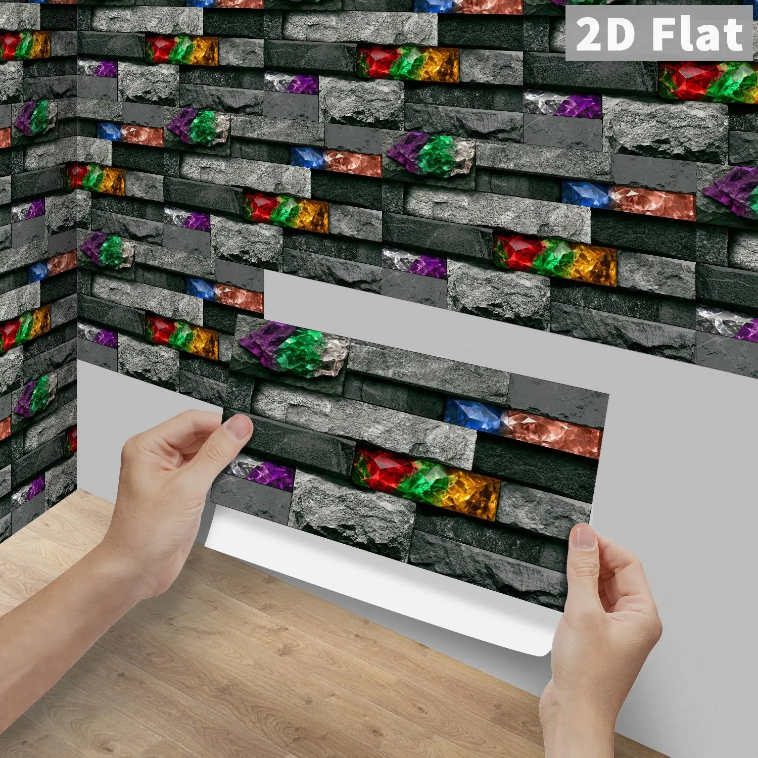 6/12/24/48PCS FG Crystal PVC Peel & Stick Tiles, Vintage Grey Black Multicolor Crystal Culture Stone Long Strip Backsplash, Waterproof Oil-Proof Self-Adhesive Rectangle Decals, DIY Home Decor For Kitchen, Bathroom, Floor, Old Tiles & Wood Panels