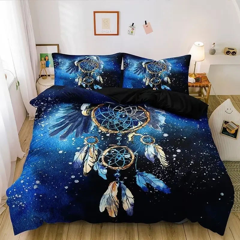 Blue Dreamcatcher Print Bedding Set, 1 Duvet Cover + 2 Pillowcases, High-Definition Printing, Home & Dorm Room Bed Linen