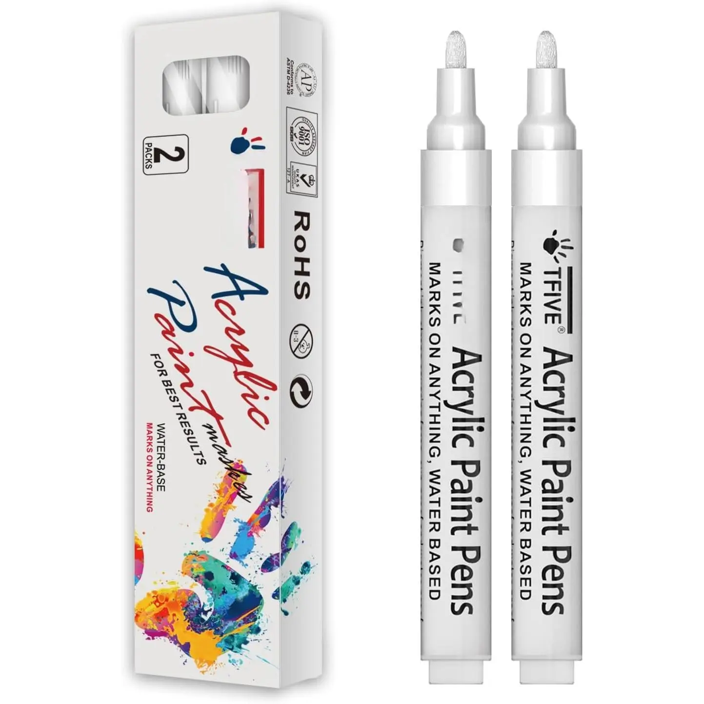 White   Markers, 2 Pack Permanent Markers  Pens | , Quick Dry, Medium Tip, Water Based Marker Pens for Rock Painting, , Metal, Plastic, Canvas, Glass, Ceramic