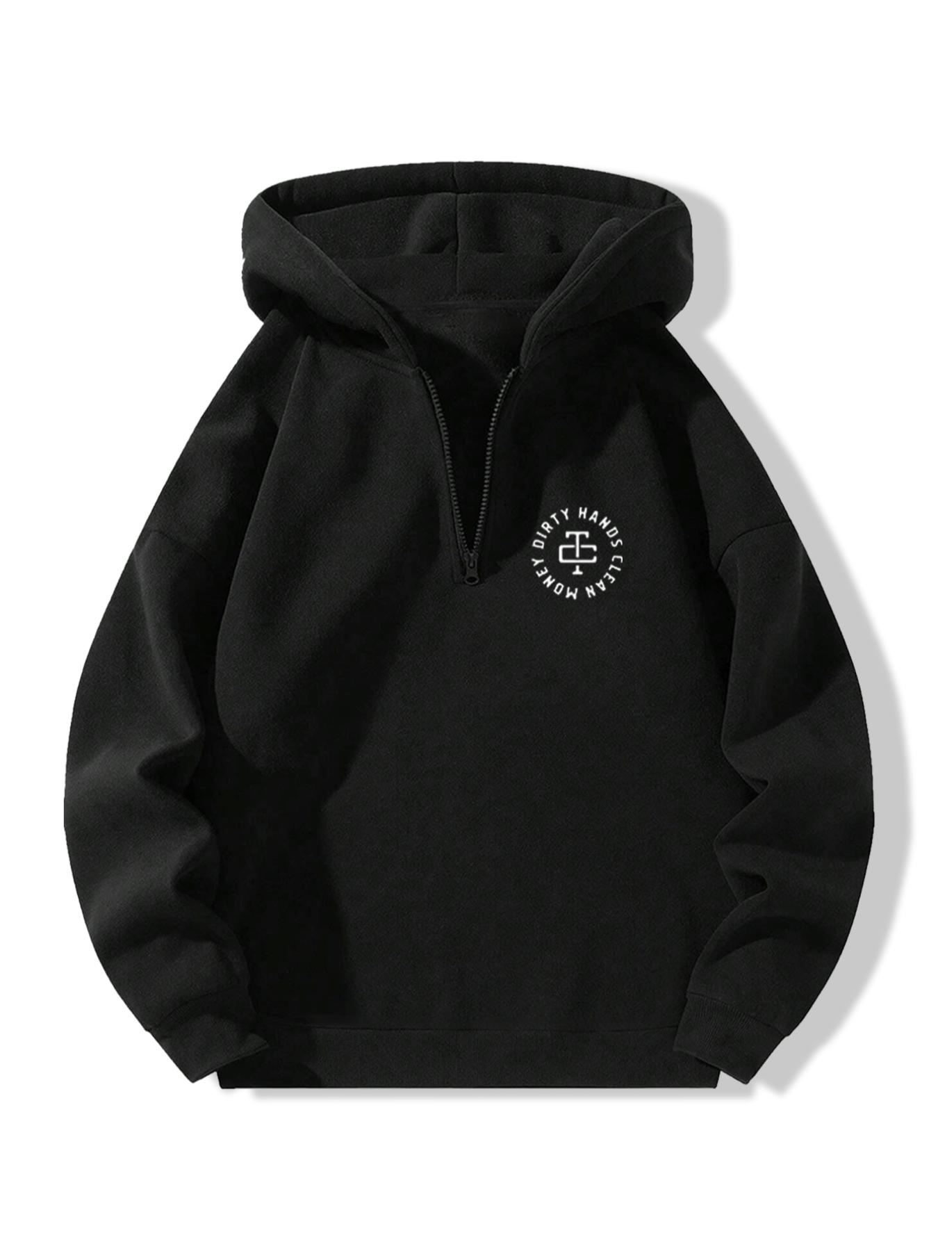 Men's Letter Print Zip Up Hoodie, Regular Fit Casual Long Sleeve Graphic Hooded Sweatshirt for Fall & Winter, Men's Top for Daily Wear, Casual Sports Hoodie, Hoodie Print Hoodies