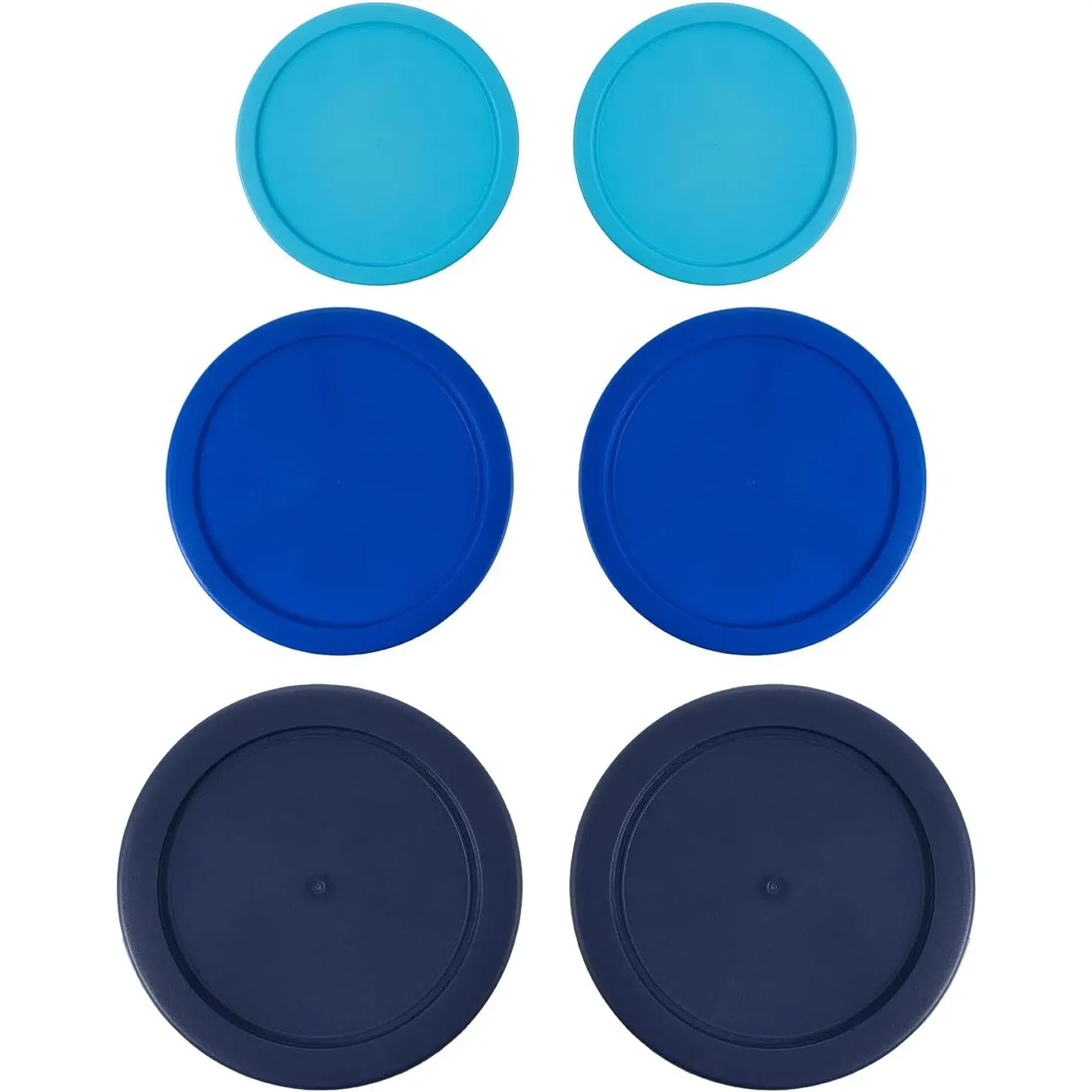 Replacement Lids for Pyrex Containers Round Glass Food Plastic - (2) 2-Cup Light Blue, (2) 4-Cup Blue, (2) 7-Cup Navy - BPA-Free, Dishwasher & Microwave Safe