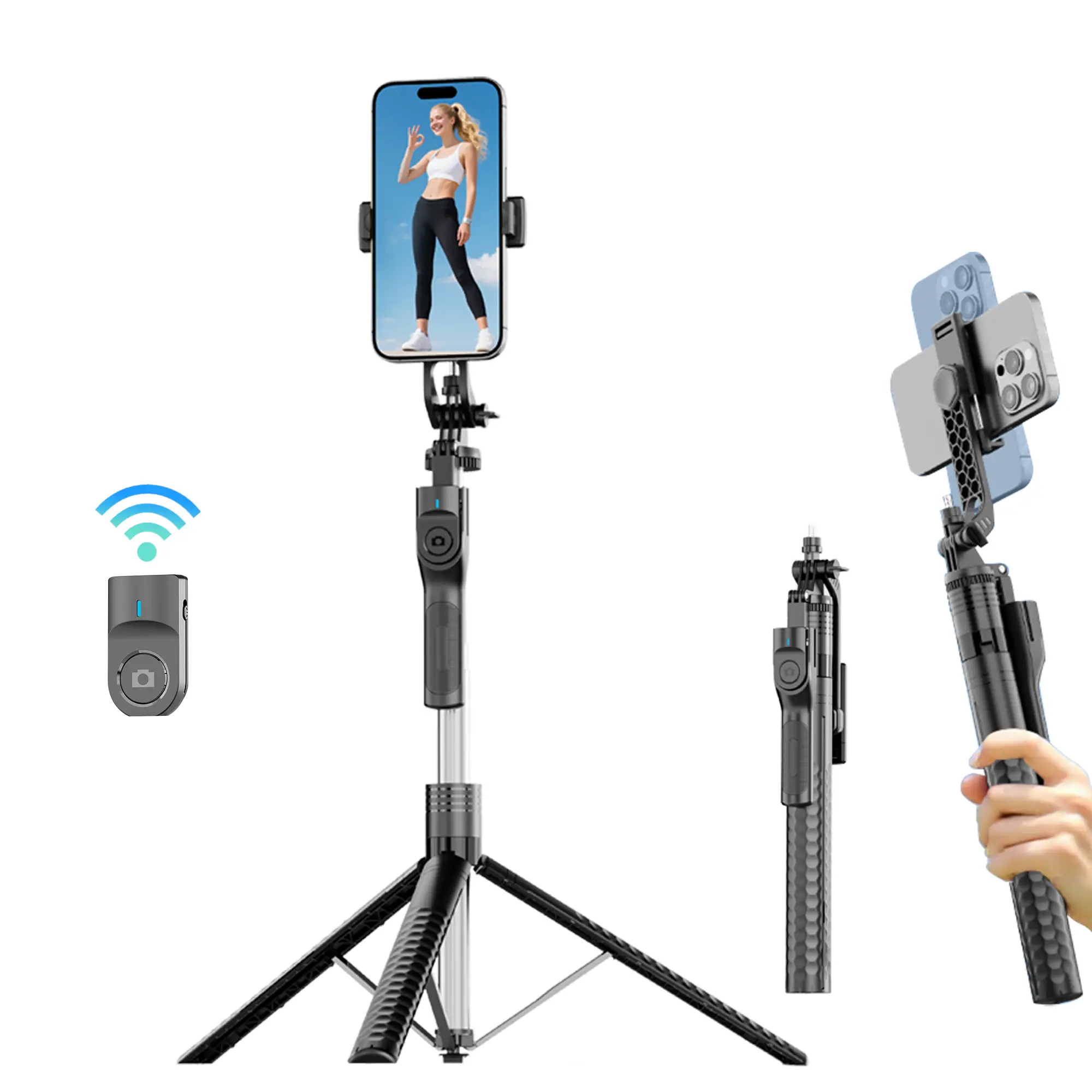 Expandable Phone Tripod Selfie Stick, Compact Non-Occupying, Foldable Multi-Use, Bluetooth-compatible Remote, Live Streaming Photography