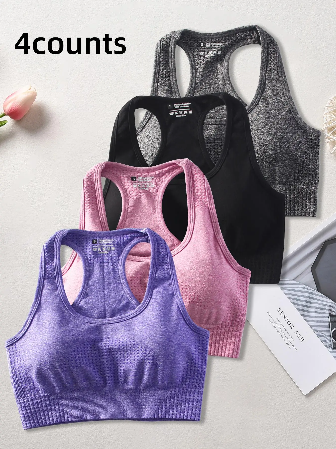 Women's Solid Sports Vest, Tight Fit Breathable Comfortable Detachable Pad Sports Bra, Ladies Workout Gym Yoga Top for Summer Workout Bras Sporty Breathable Bras