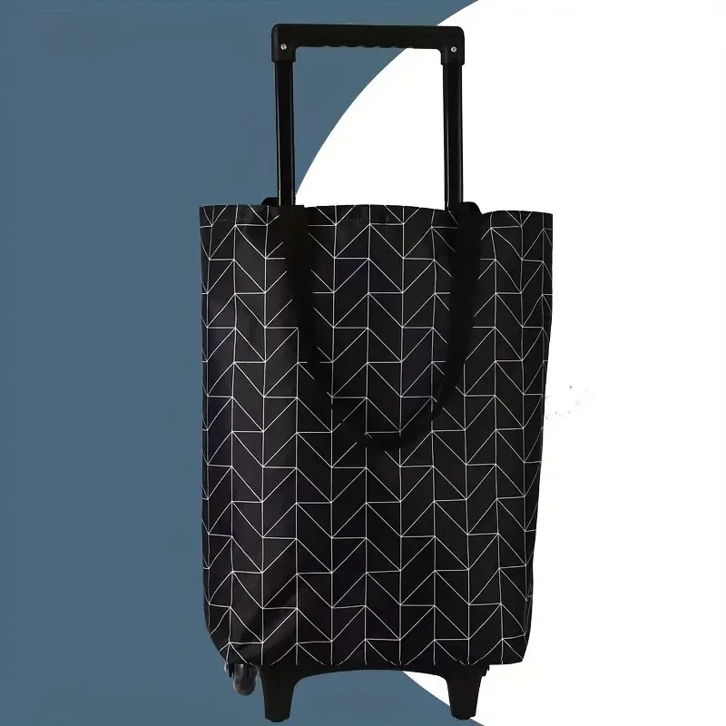Adjustable Handle Shopping Bag with Wheels, Foldable Large Capacity Grocery Cart, Waterproof Oxford Fabric, Handheld Shoulder Carry, Rolling Totes, 1 Piece