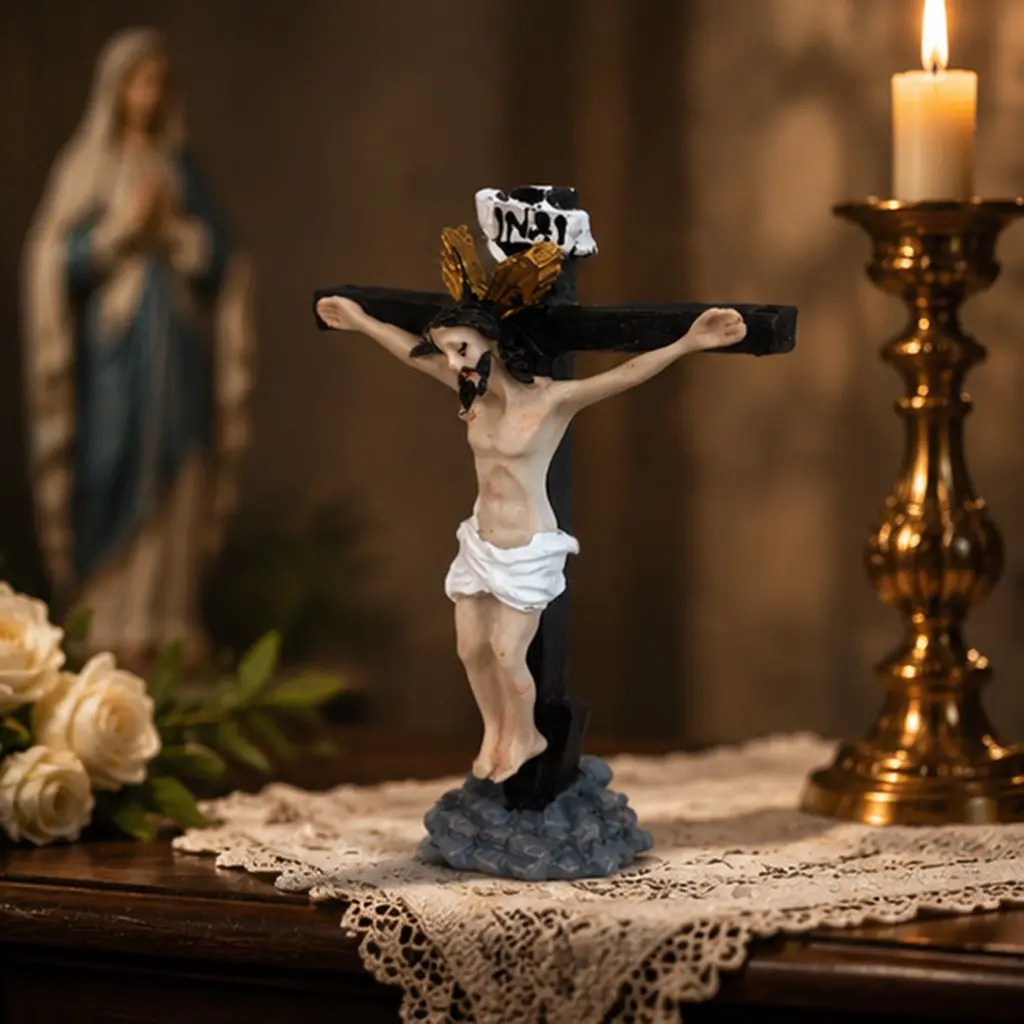 Jesus Cross Resin Ornament, Religious Ornaments, Christian Home Desktop Decor, Church Gospel Gift, Living Room Entrance Decoration, Memorial Item