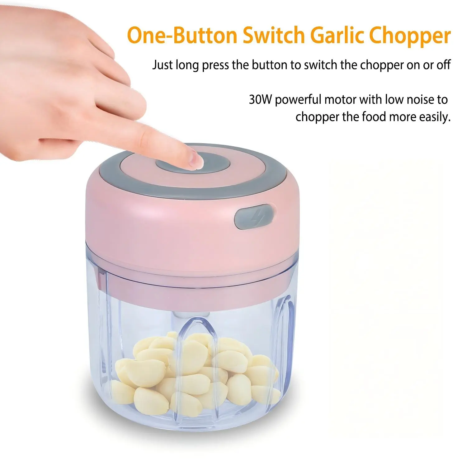 Mini Electric Garlic Chopper 8.45OZ Cordless Rechargeable Food Blender Portable Electric Mincer for Garlic Ginger Onion Pepper Chili Nut Vegetable Meat