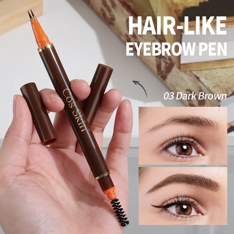 Double-Ended Ultra-Fine Eyebrow Pencil, Waterproof, 24-Hour Sweatproof, Quick-Dry, Natural Look, Easy to Use, Smooth Application