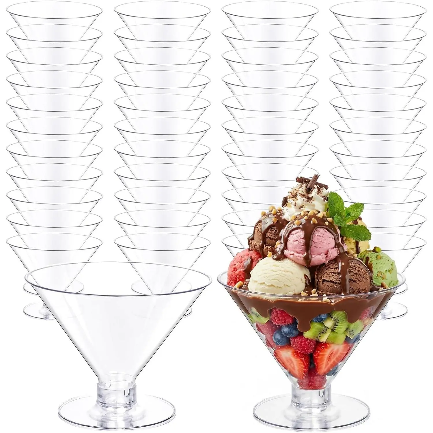 100PCS Clear Plastic Martini Glasses for Parties Weddings Bars | 5 oz Martini Plastic Cups, Short Martini Glasses for Desserts Appetizers Wine Ice Cream Fruit