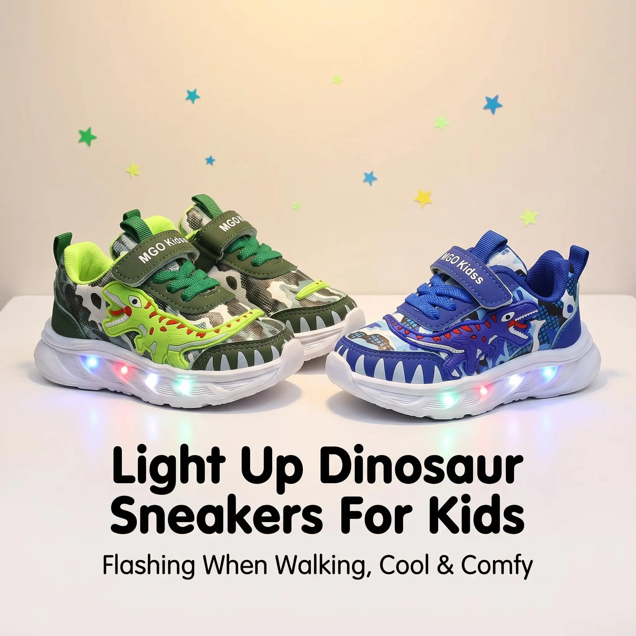 New Dinosaur Sports Shoes With LED Lights, Shining At Night, Dinosaur Shoes For Boys And Grils, T-Rex Sports Shoes For  All Seasons, Flashing Lights For Ages 3-6.