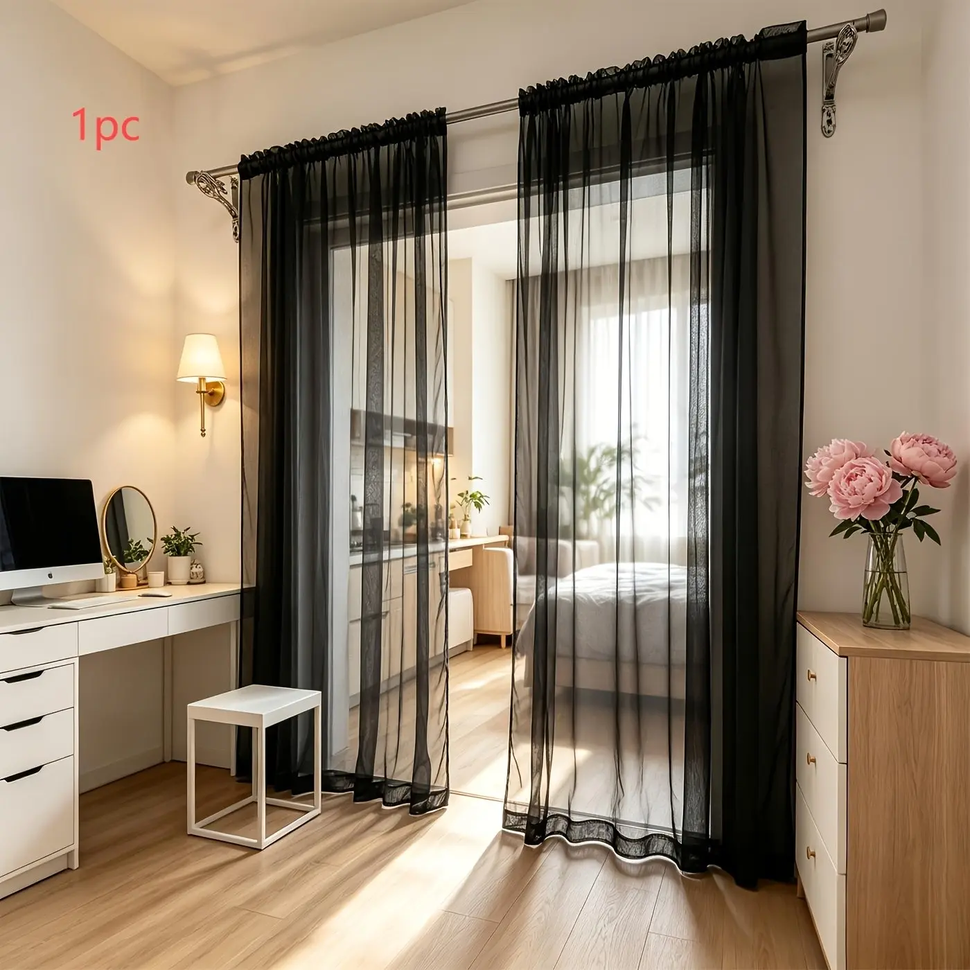 Modern Minimalist Lightweight Sheer Curtain, Rod-Pass Design, Easy Installation and Removal, Solid Transparent Fabric, Ideal for Patio/balcony