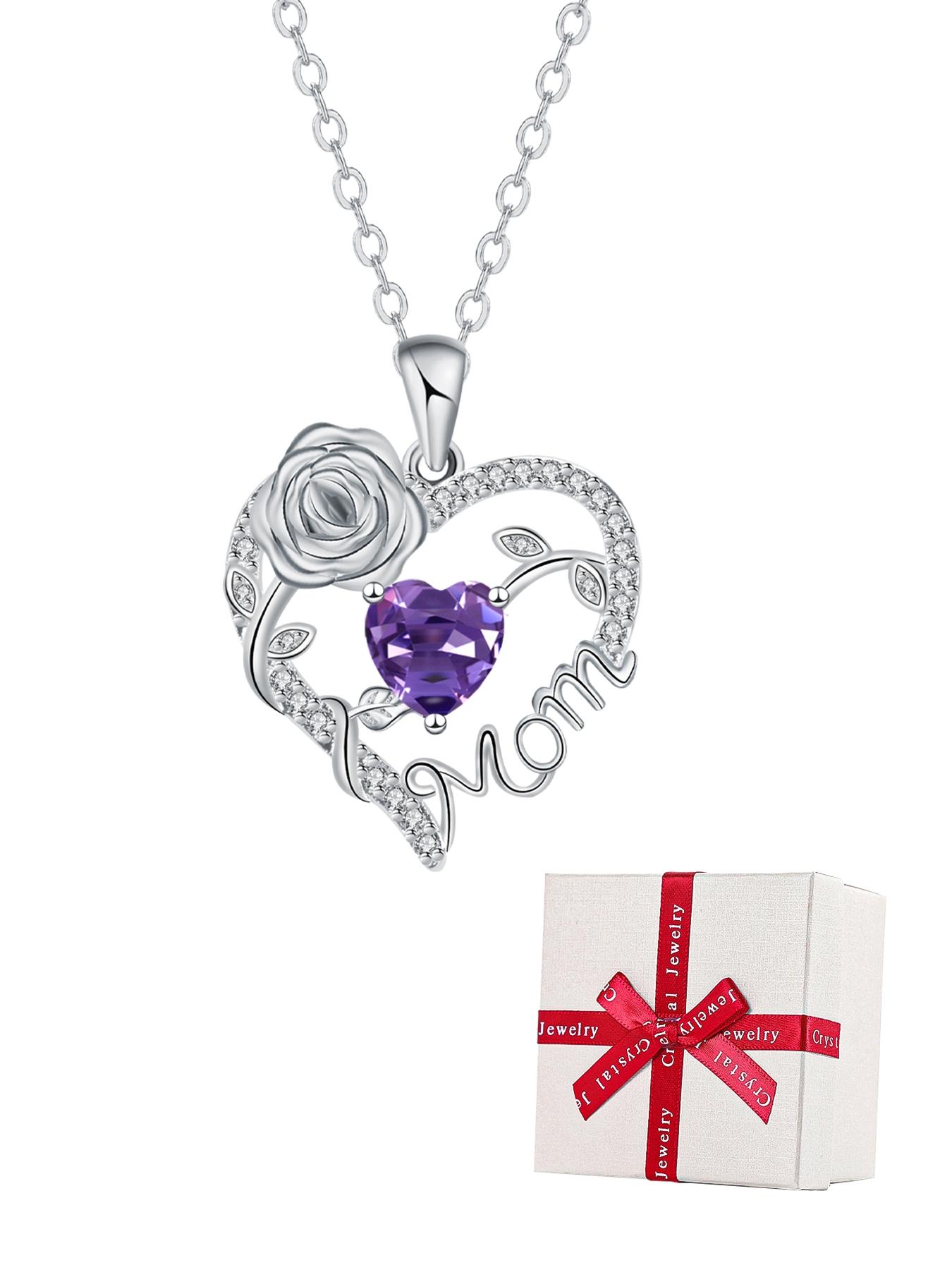 Rose Jewelry Gift Box With Heart Rose Mom Pendant Necklace, High End Necklace for Mama Grandma, Perfect for Mother's Day Gift Christmas Gift