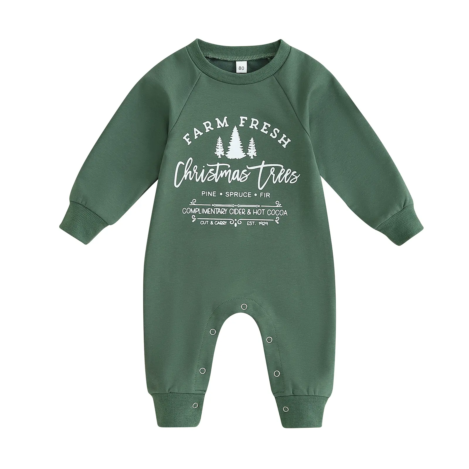 Unisex Baby Christmas Romper Letter Tree Print Long Sleeve Crew Neck Jumpsuit Cute Holiday Outfit