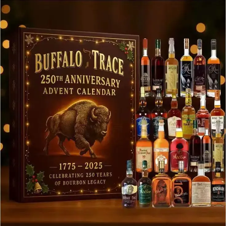 Bourbon-Themed Collector's Edition Buffalo's Trace 250th Anniversary 2025 Advent Calendar - Adults' 24-Day Whiskey Minibottles, Acrylic 2D 3-Dimensional Window Office Countdown Gift, Black Friday Christmas TikTokShop Item