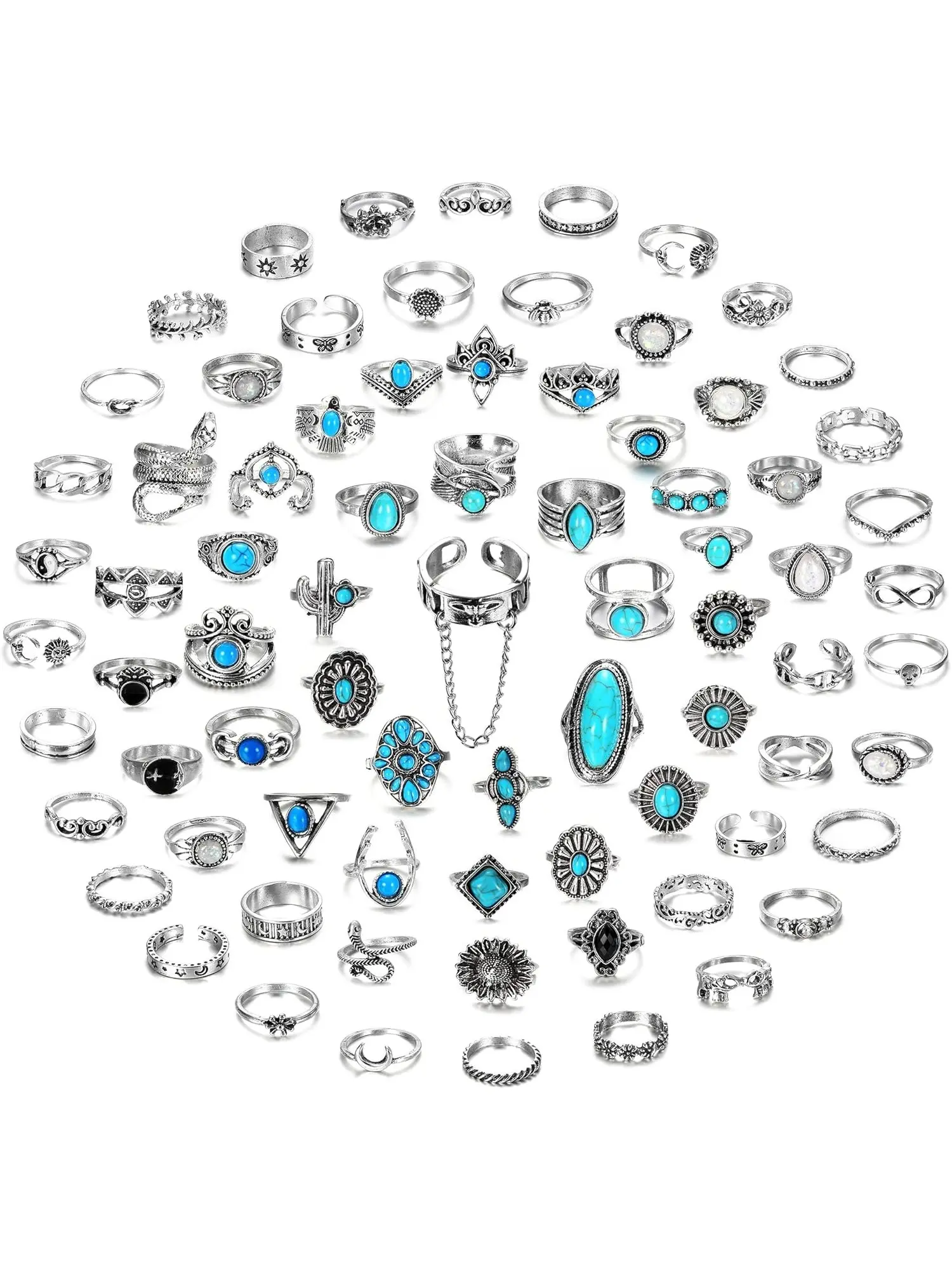 75 Pcs Vintage Turquoise Stacking Rings Set for Women Girls Bohemian Knuckle Rings Oval Gemstone Rings Western Rings Stackable Joint Finger Rings Trend Jewelry Gifts