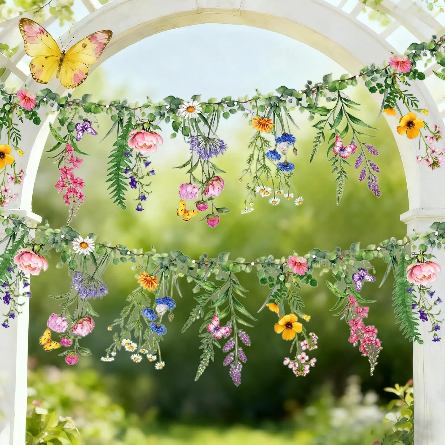 SUNBEAUTY Wildflower Banner 2 Pcs Garden Party Flower Spring Summer Reusable Waterproof Garland 9.8FT for Enchanted Garden Woodland Tropical Wedding Baby Shower Birthday Tea Supplies Girl Decorations