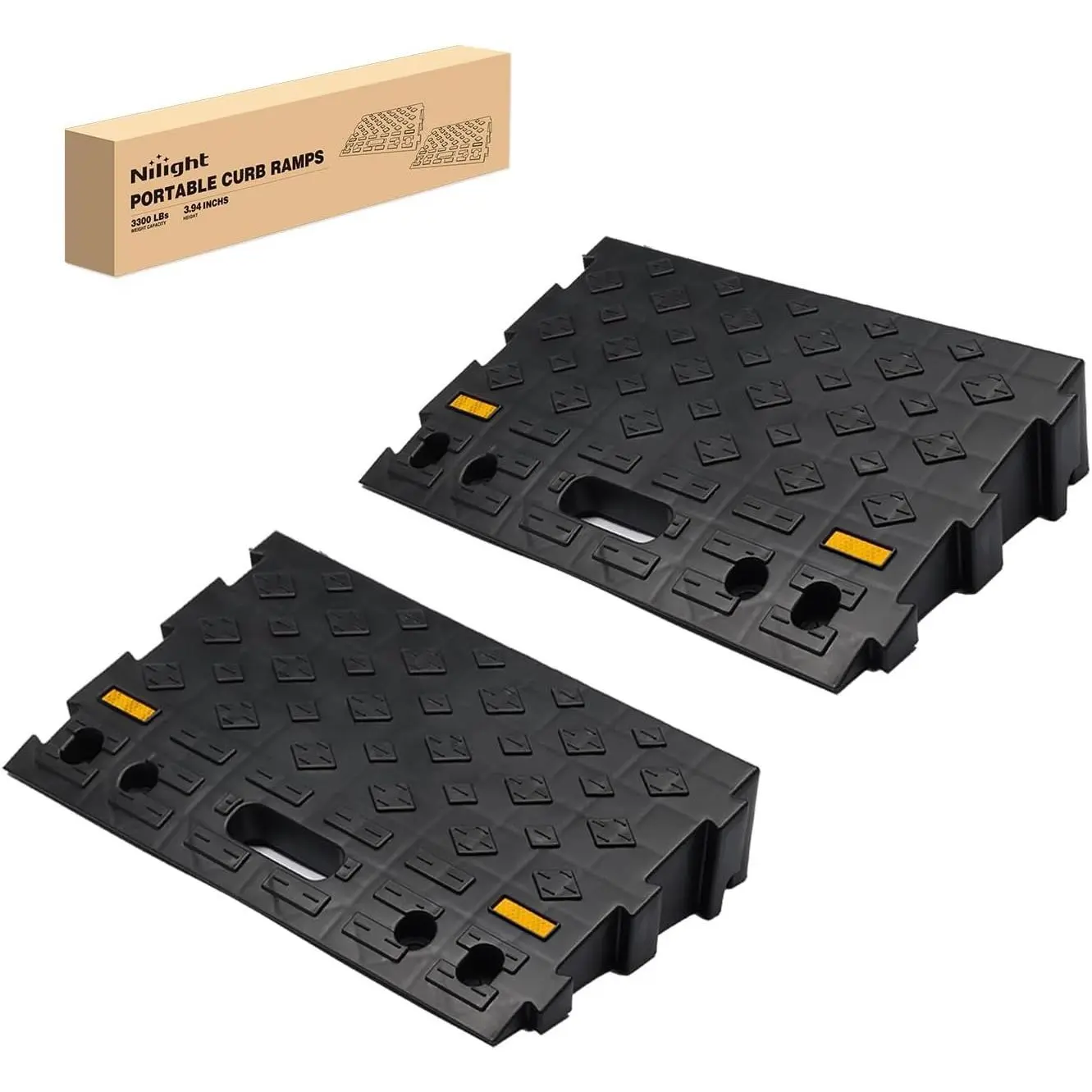 Nilight 2-Pack Portable Plastic Curb Ramps - 3.9 in Rise Interlocking Ramp for Wheelchairs, Motorcycles, Dollies, Curb Access & Thresholds, Wheelchair